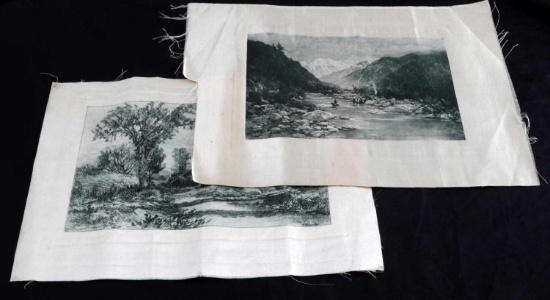 TWO PRINTS ON SILK NATIVE AMERICAN & NATURE SCENES