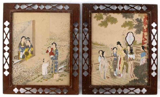 TWO FRAMED PRINTS & GOUACHE CHINESE PAINTINGS