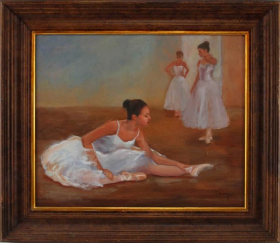 JOSEPH PALAZZOLO THREE BALLERINAS OIL PAINTING