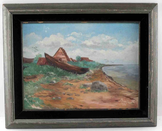 DAVID BURLIUK OIL ON BOARD PAINTING LONG ISLAND