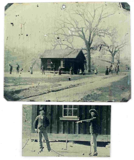 2 TINTYPE PHOTOS BILLY THE KID PLAYING CROQUET