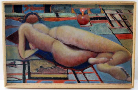 FRAMED PAINTING OF NUDE WOMAN ON FLOOR