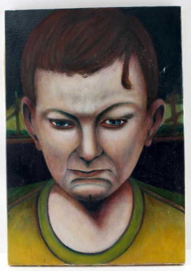 JOE FUGATE SURREALIST PAINTING OF YOUNG ANGRY BOY