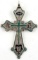 19TH C RUSSIAN 84 SILVER ENAMEL CROSS W GREEN