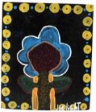 SIGNED JOE LIGHT FOLK ART OIL ON BOARD FLOWERS