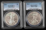 2013 SILVER EAGLE LOT OF 2 PERFECT MS70 PCGS