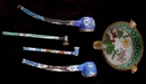 ANTIQUE CHINESE CLOISONNE OPIUM PIPE LOT OF FOUR