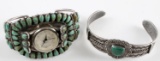 NATIVE AMERICAN TURQUOISE WATCH & OPEN BANGLE SIGN