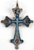 19TH C RUSSIAN 84 SILVER ENAMEL CROSS W BLUE INLAY