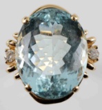 14K YELLOW GOLD AQUAMARINE & DIAMONDS LADIES RING