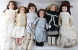 6 GERMAN ANTIQUE BISQUE HEADED PORCELAIN DOLLS