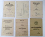 WWII GERMAN THIRD REICH AWARD DOCUMENT LOT OF 6