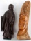 LOT OF 2 ASIAN WOOD CARVING & PLASTER SCULPTURE