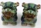 PAIR OF SMALL GLAZED CERAMIC FOO DOGS LION GREEN