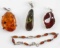 4 PIECES OF ASSORTED SOVIET SILVER & AMBER JEWELRY