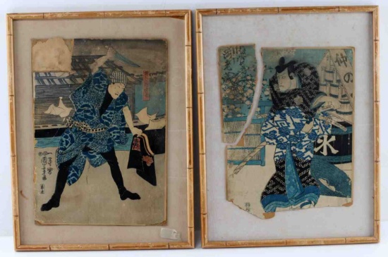 TWO 18TH CENTURY WOODBLOCK SAMURAI PRINTS