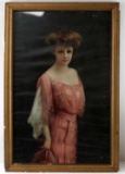 FRAMED PRINT OF YOUNG WOMAN WEARING PINK DRESS