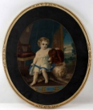 FRAMED LITHOGRAPH OF SMALL CHILD WITH DOG