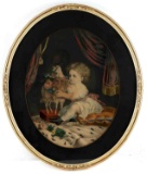 VICTORIAN LITHOGRAPH FRAMED CHILD WITH SHEEP