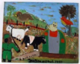 F. ALLGOOD FOLK ART ACRYLIC ON BOARD FARM ANIMALS