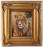 FRAMED & SIGNED OIL ON CANVAS PAINTING OF LION