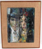 FRAMED OIL ON CANVAS PAINTING OF COUPLE