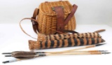 LOT OF WOVEN NATIVE AMERICAN QUIVERS & SATCHEL