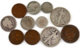 US COIN TYPE LOT OF 11 LARGE CENT TO WALKING HALF