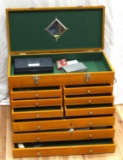 9 DRAWER WINDSOR WOOD TOOL BOX WITH TOOLS