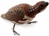 CARVED & PAINTED QUAIL DECOY W GLASS EYES SIGNED