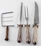 3 PC SILVER PLATE CARVING SET & 1 STERLING CHEESE