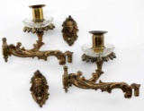 TWO ANTIQUE 19TH CENTURY BRONZE & CRYSTAL SCONCES