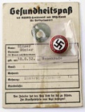WWII GERMAN NSDAP GESUNDHEITSPASS & PARTY PIN LOT