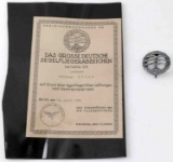 WWII GERMAN NSFK GLIDER PILOT BADGE & DOCUMENT