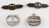 WWI WWII GERMAN NAVAL U BOAT BADGE LOT OF FOUR