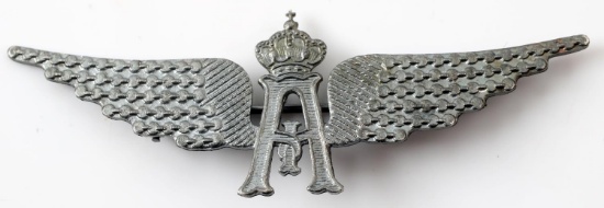 WWI BELGIAN MILITARY AVIATOR PILOT WING BADGE