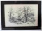 BLACK & WHITE LITHOGRAPH OF HOMES IN LANDSCAPE