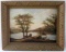 OIL ON BOARD FRAMED PAINTING OF RIVER & BOAT