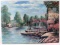 IMPRESSIONISTIC PAINTING BOATS IN WATER FLOWERS