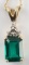 14K YELLOW GOLD EMERALD & DIAMOND PENDANT & CHAIN