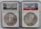 LOT OF 2 MS70 NGC AMERICAN SILVER EAGLE COINS