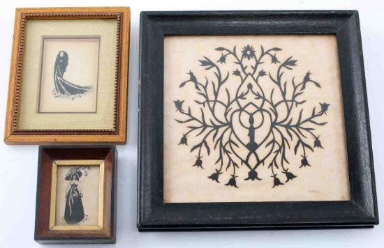 LOT OF THREE PIECES BLACK PAPERCUT & BLACK PRINTS
