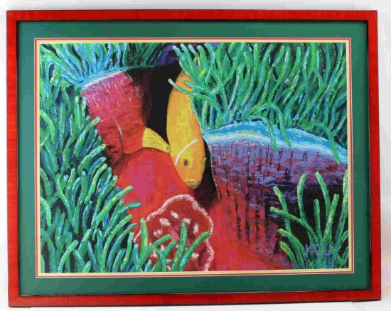 FRAMED LITHOGRAPH OF BRIGHTLY COLORED SEALIFE