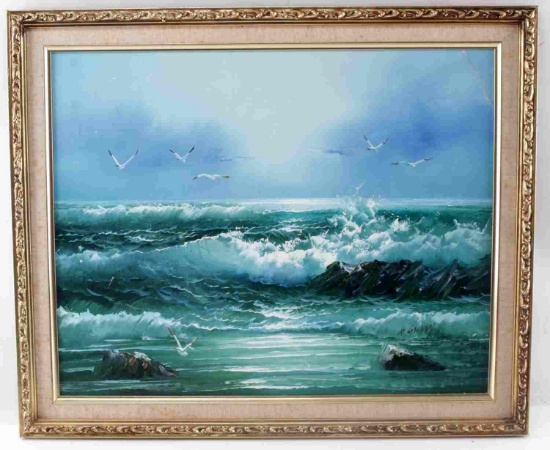 FRAMED H. GAILEY OIL ON CANVAS SEASCAPE PAINTING