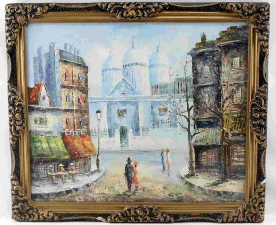 OIL ON CANVAS IMPRESSIONISTIC PARISIAN STREET