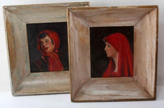 PAIR OF OIL ON BOARD FRAMED PENDANT PORTRAITS