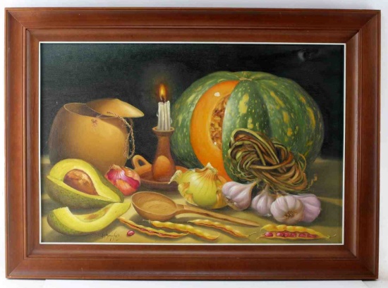JOSE HERNANDEZ OIL ON CANVAS STILL LIFE VEGETABLES