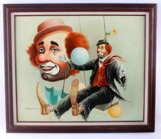 HOPPIN PAINTING OF TWO CLOWNS OIL ON CANVAS