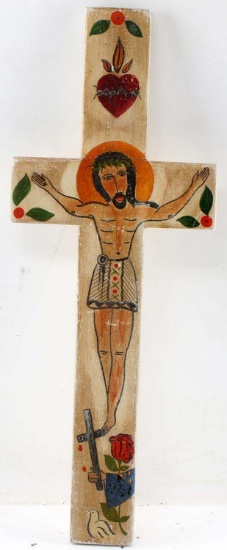 HAND PAINTED SOUTHWESTERN WOODEN CRUCIFIX