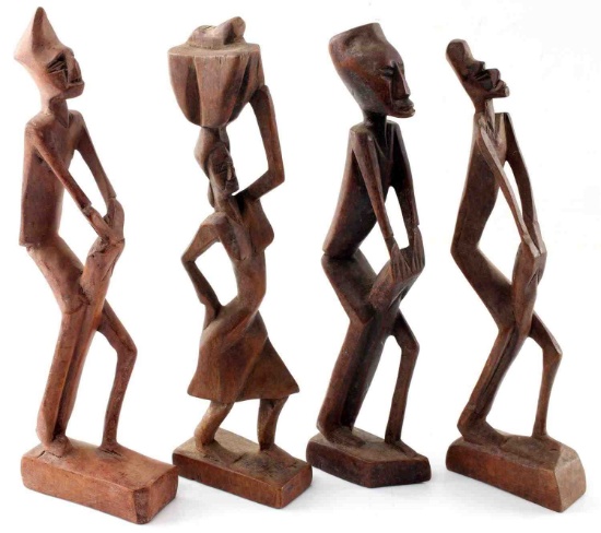 LOT OF 4 HANDCARVED PAN AFRICAN WOODEN STATUETTES